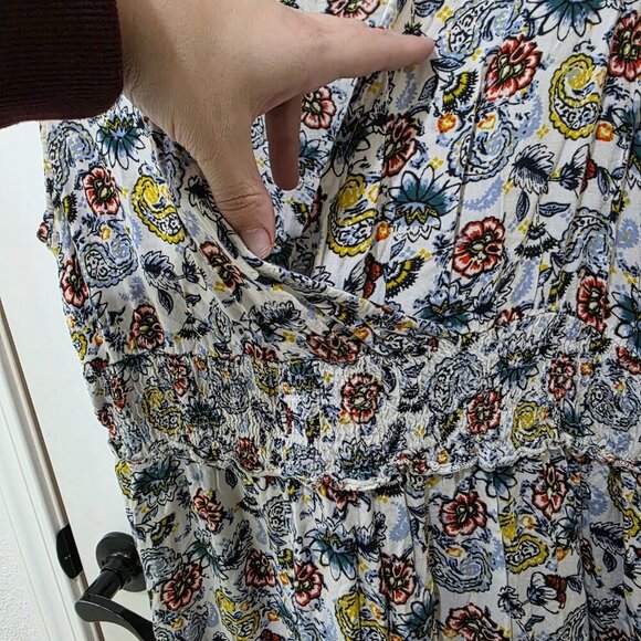 Floral Sleeveless Midi Dress Lightweight V-Neck Tiered Ruffle Hem Boho - Picture 3 of 8